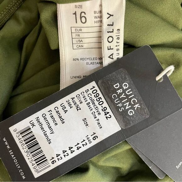 Seafolly Australia Collective Cross Back One Piece Swimsuit in Olive Sz 12 NEW - Picture 11 of 12